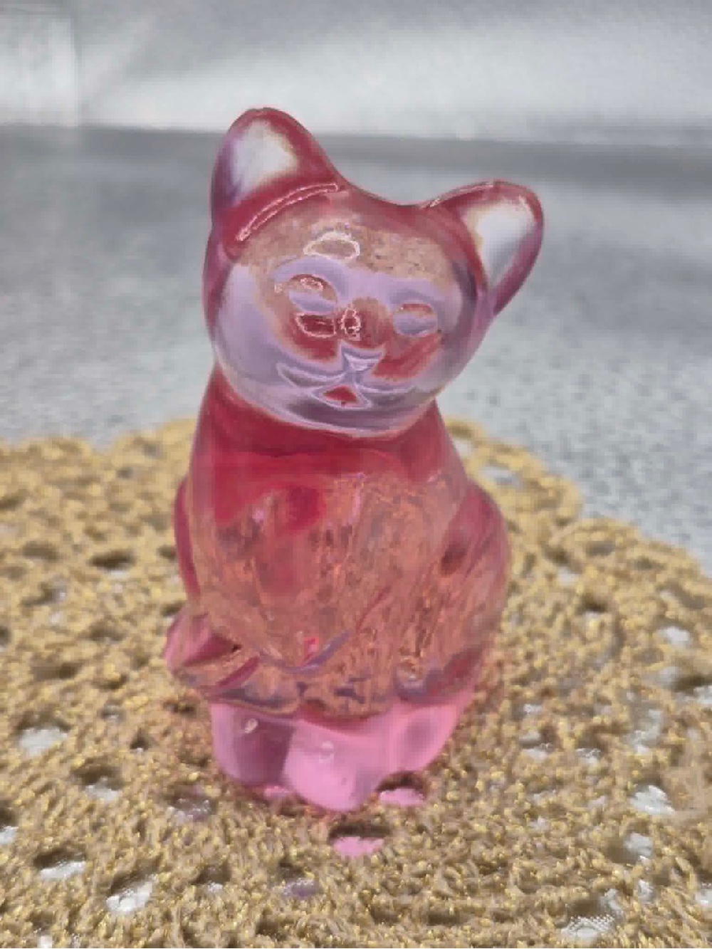 RARE Fenton Cat Figurine Mini 2.5” Light Rose Pink Glass Kitten - Vintage